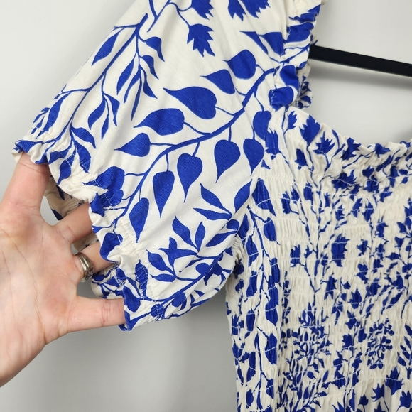 Milkmaid Coquette Girl Puff Sleeve Print Midi Maxi Dress Smockey Stretchy Size M - Picture 4 of 13